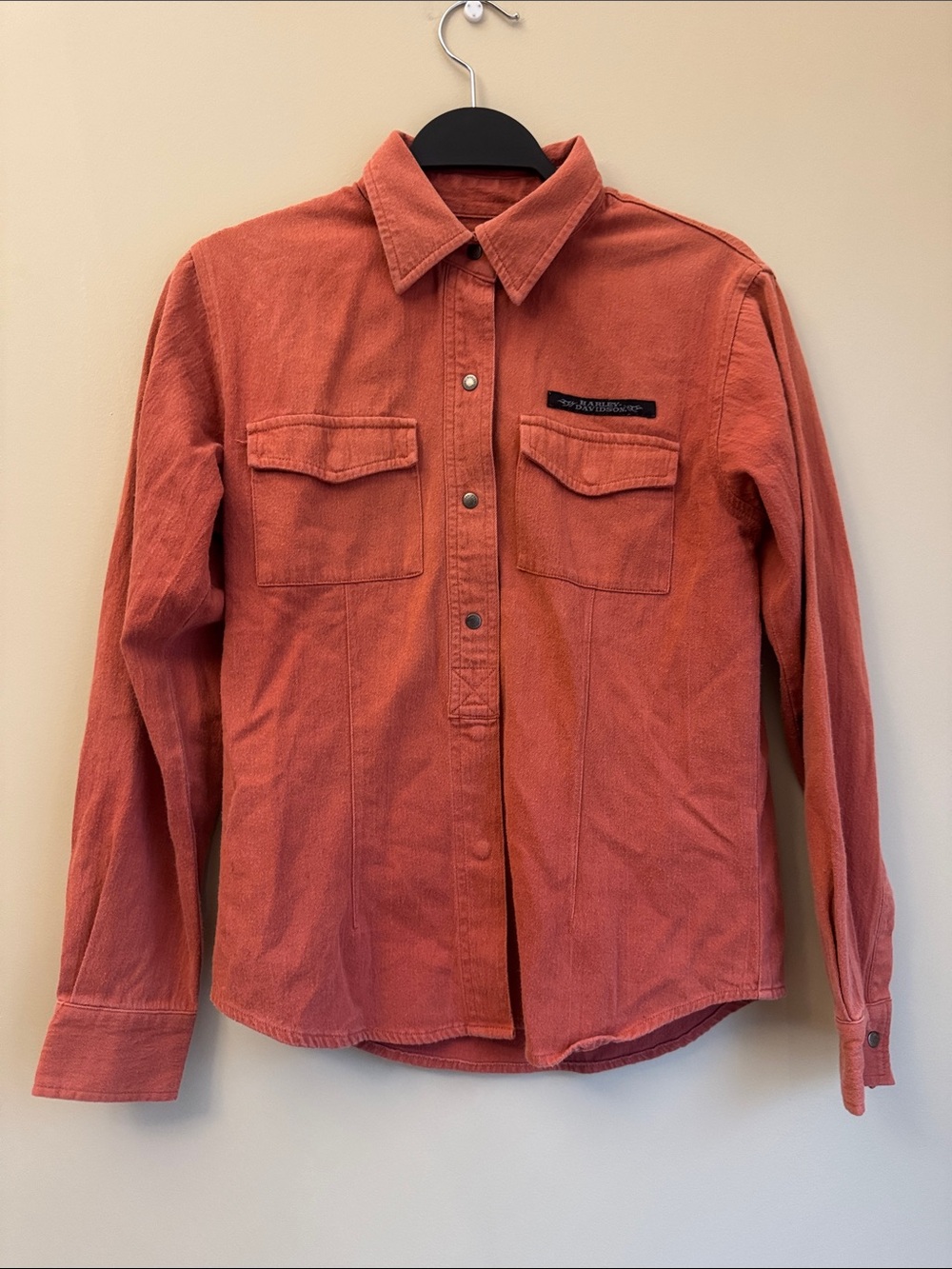 Harley Davidson Salmon Cotton Button Up Long Sleeve Size S